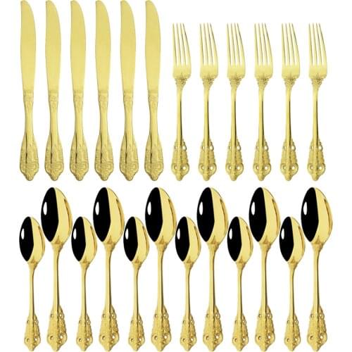 Mirror Gold Tabelware Cutlery Set 304 Stainless Steel Dinnerwar Steel Flatware Luxury Gold Fork Tea Spoon Knife Silverware Set