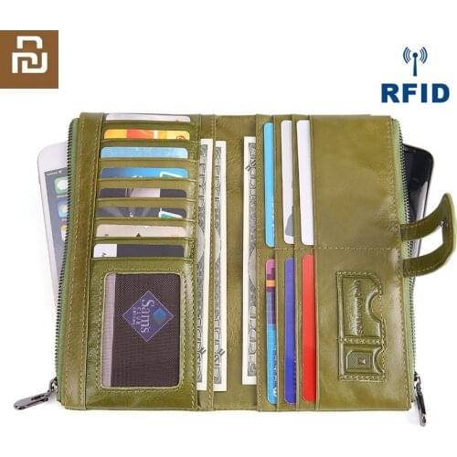 Xiaomi Women Genuine Leather Wallet Fashion Phone Coin Purse Cowhide Bag Card Holder Clutch RFID Anti-theft Long Wallet
