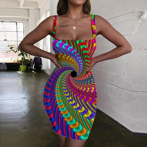 KYKU Brand Dizziness Dress Women Colorful Vestido Sexy Abstract Bodycon Dress Womens Clothing Club Short Boho High Quality