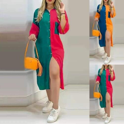 Patchwork Print Casual V-Neck Dresses For Women 2021 Elegant Long Sleeve A Line Beach Midi Dress Sundress Robe платье летнее