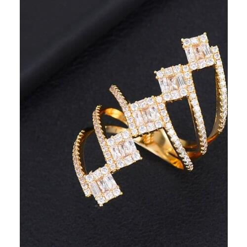 Blachette Handmade Cubic Zirconia Dubai African Style Luxury Bridal Wedding Overpass Rings Geometric Women Best Jewelry Gift