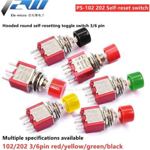 Push button switch jog toggle switch PS-102 202 round self-reset toggle switch with cap 3/6 pin