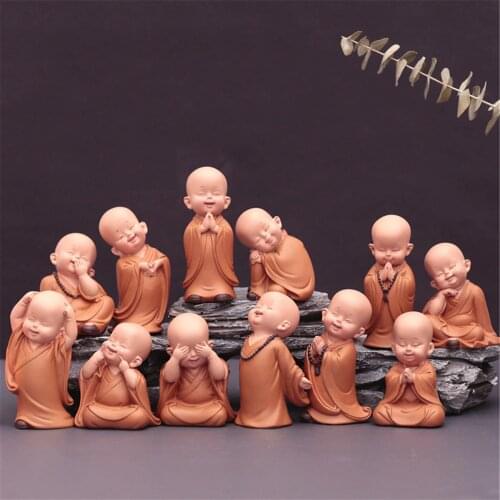 1 Pcs Chinese Style Mini Resin Little Monk Sculpture Statue Buddha Statue Monks Cute Figurine Monks Decorative Desktop Ornaments
