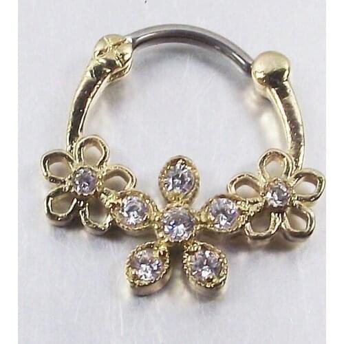 1 Piece Rose Gold Stainless Steel Flower Nose Ring Zircon Daith septum Clicker Tragus rings Piercing Body Jewelry Nose Hanger