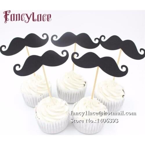 10pcs/lot Black Moustache Cupcake Cake Toppers Cake Flags Kids Birthday Party Baby Shower Baking Creative Wedding Decor Supplies