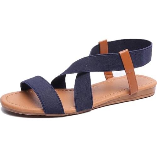 2021Flat Sandals Women Shoes Gladiator Open Toe Elastic Flat Sandals Female Casual Womens Flat Platform Beach Shoes