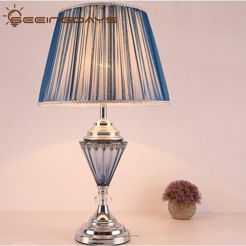 36x63cm Free Shipping Glass Table Lamp for Living Room Bedroom Bedside Lamp Led Night Lamp Blue Glass Lamps Luxury Minimalis E27