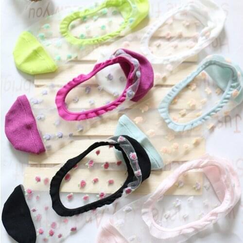 5 Pairs/Lot Girsl Lovely Strawberry Thin Transparent Crystal Silk Sock Slippers Women Cute Pad Stealth No Show Liner Meias