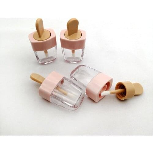 4ml Clear Ice Cream Plastic Lip Gloss Tube Cosmetic Sweet and Cute Pink Lip Gloss Empty Packaging Container