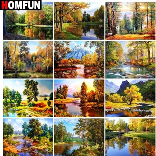 HOMFUN DIY Diamond Painting "Forest landscape lake" Full Drill Square Round Diamond Embroidery 5D Cross Stitch Decoration Home