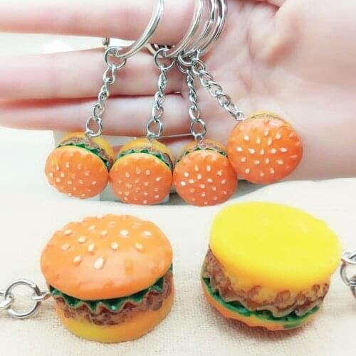 Hamburger Keychain PVC Key Chain For Women Cute Bag Charm Key Ring Simulation Food Pendant Gifts Jewelry Novelty Key Ring