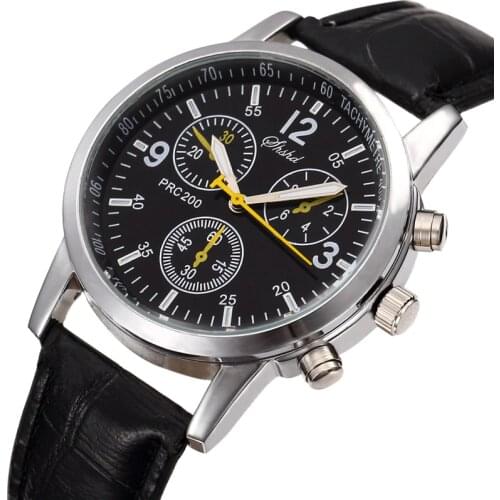 Fashion Black Leather Military Men Watch Silver Case Quartz Wrist Watch For Men Male Sport Clock 3 Eyes Dial Erkek Kol Saati New