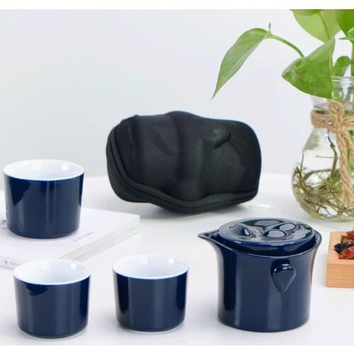Kungfu Travel Tea Set, Outdoor Portable Travel Teacup Set with Travel Bag, Geyao Kuaike Cup Business Gift, One Pot and Three Cup