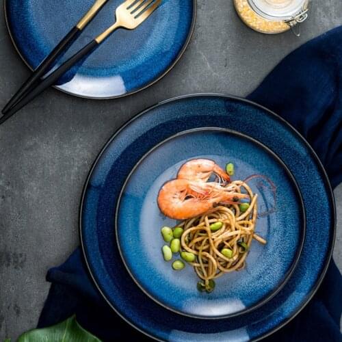 Western food steak Ceramic plate Hotel high grade pasta plate blue sky shallow plate restaurant dinner plates