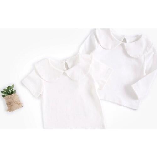 Girls T Shirt Solid White Blouse Shirt Summer Autumn Toddlers Baby Girls Peter Pan Collar T-shirt Tops Kids Infant Princess Tee