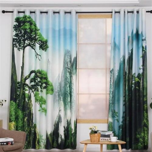 Decoration curtains Landscape style bedroom thickened thermal insulation and soundproof curtains