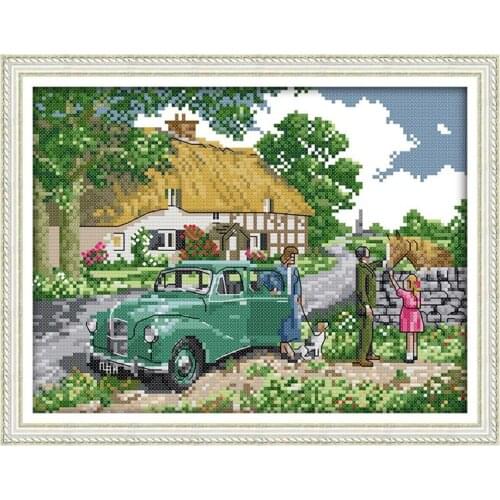 Joy Sunday Spring scenery DMC 11CT 14CT Cross Stitch Kit The family Embroidery Needlework For Baby room Decor Handmade DIY Set