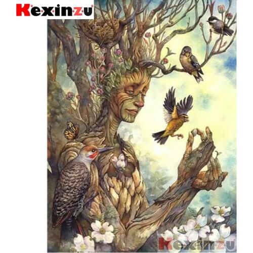KEXINZU Full Square Round Diamond Painting Tree DIY Mosaic Rhinestone Cross Stitch Scenery 5D Diamond Embroidery Bird Home Decor