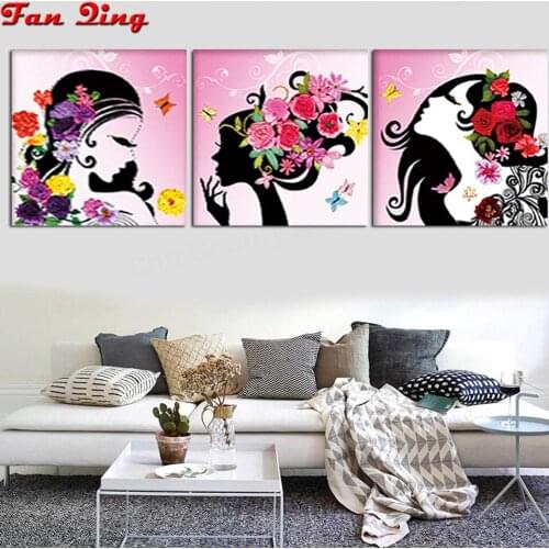 Round square diamond Embroidery Cartoon girl and flowers Mosaic rhinestones 3D dIY Diamond Painting Cross Stitch Wall Decor