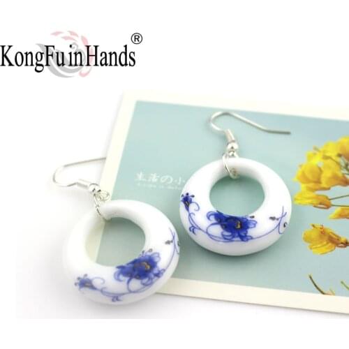 Fashion Romantic Blue and White Porcelain OL Earring Water Drop Little Flower Noble Elegant Erarrings Freeshipping Accessories