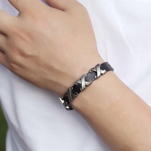 Men Leather Bracelet Adjustable Belt Style Wrap Bracelets Women New Fashion Cross Charms Hand Strap