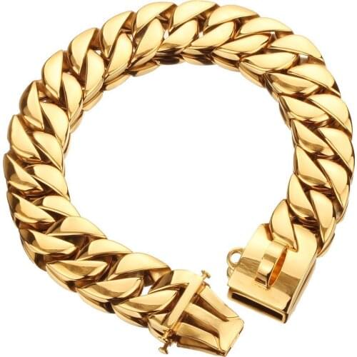 Pet Collar Large Dog Collar Metal Gold Chain 32mm Stainless Steel Bulldog Pitbull Collar Leash Pet Trainning Dog Collar Lead