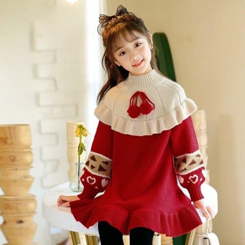 Girls dress winter sweater girls skirt winter clothing new year red dress