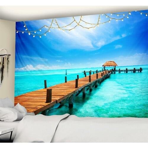 Beach Coconut Tree Tapestry Wall Hanging Bohemian Psychedelic Tapiz Mandala Natural Landscape Home Decor