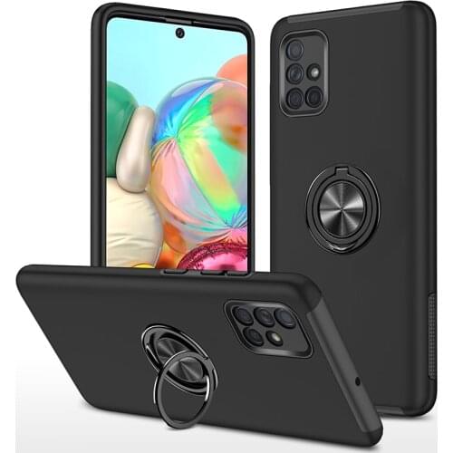 For Samsung Galaxy A51 A71 A21S M51 A50 A50S A30S A02 A01 Core Armor Shockproof Case Magnetic Metal Ring Stand Protective Cover
