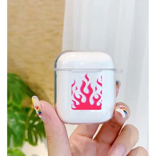 Clear Earphone Charging Box Cover Bag For Apple AirPods 1/2Wireless Silicon Soft Headset Protective Case Flame Blaze Power Torch