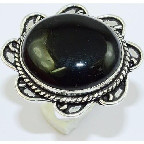 Black Onyx Ring Silver Overlay over Copper , Size: 9.5 , R0818