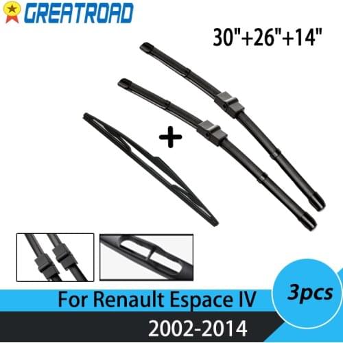 Wiper Front Rear Wiper Blades Set For Renault Espace IV 2002-2014 Windshield Windscreen Front Rear Window 30"+26"+14"
