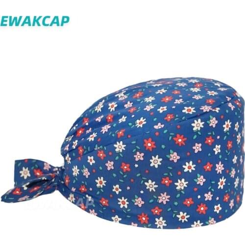 Scrub Caps Working Uniform Accessories Printed Tieback Cotton Lab Dustproof Hats Nurses Pediatrician Dental Surgicals Cap Unisex