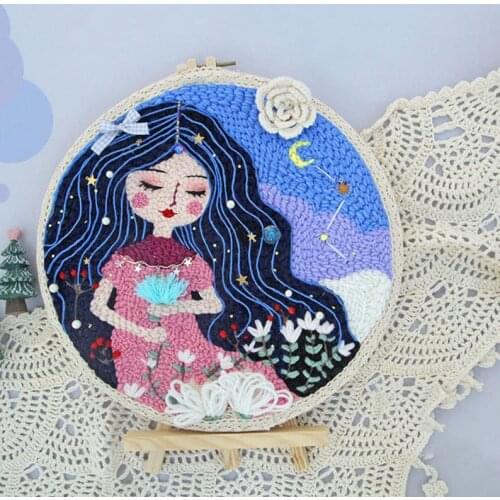 Sleeping beauty punch needle kits, punch embroidery kit with yarn, starter kit, DIY beginners kit, punch fabric, rug hook