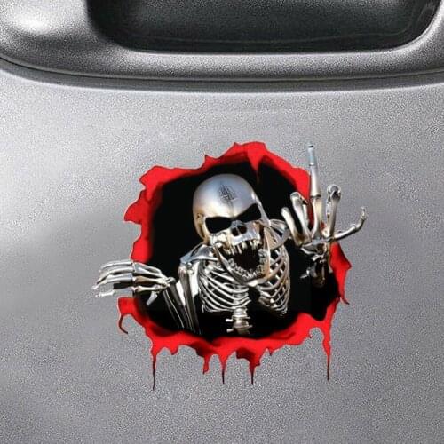 Reflective Metal Skull Car Sticker Skeleton Skull In Car Bullet Auto The Horror Bullet Decals Colorful Hole Hole Interior F R4T9