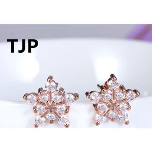 TJP Luxury Silver Plated Stud Earrings For Women Party Clear Cubic Zirconia Crystal Lady Earring Jewelry Dropshipping