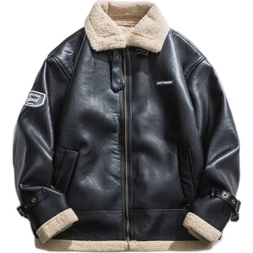 LACIBLE Vintage PU Leather Sherpa Winter Coat Men Women Streetwear Jacket 2021 Winter Harajuku Jackets