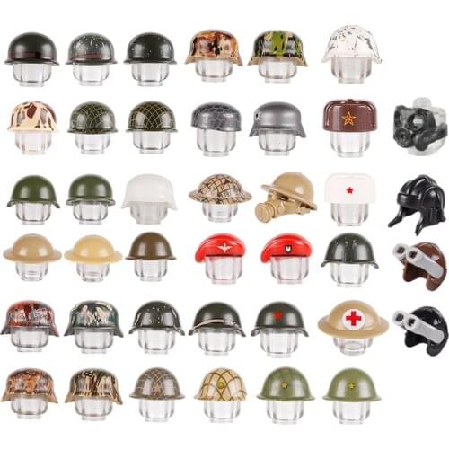 WW2 Military German US British Soldiers Helmet Army Building Blocks Figure Weapon Parts Hats Accessries Bricks Toys for Children