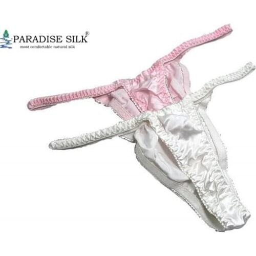 Sexy Womens G-String Lot 2 Pairs 100% Soft Silk Brief Women Thong Panties Breathable Seamless Short Thong Size US S M L XL XXL