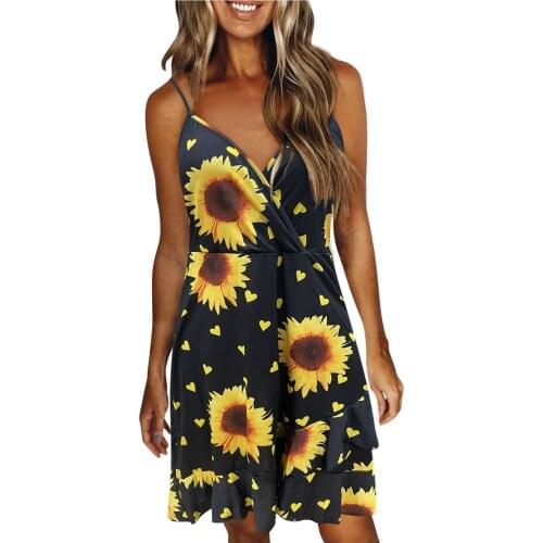 Floral Print Spaghetti Strap Dress Women Summer V-Neck Sleeveless Casual Robe Femme Vintage Straps Backless Dresses Light Beach