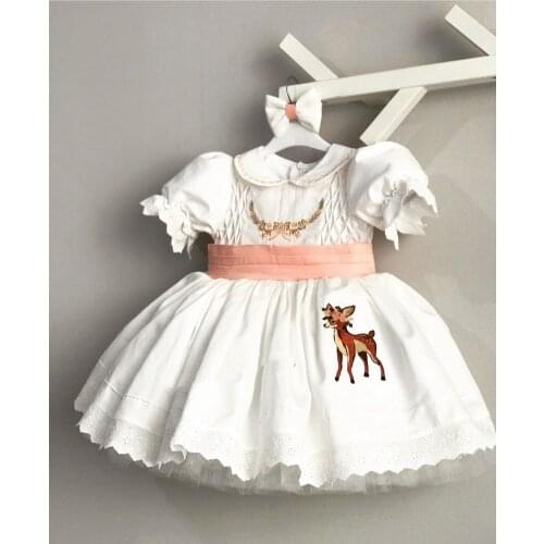 0-12Y Baby Girl Autumn Winter White Deer Embroisery Vintage Spanish Princess Ball Gown Dress for Christmas Eid Causal