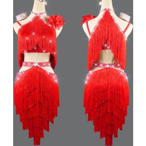Latin Dance Competition Dresses For Women Rhinestone Fringed Dress Sexy Latin Performance Clothes Dancewear Stage Costume BL5039