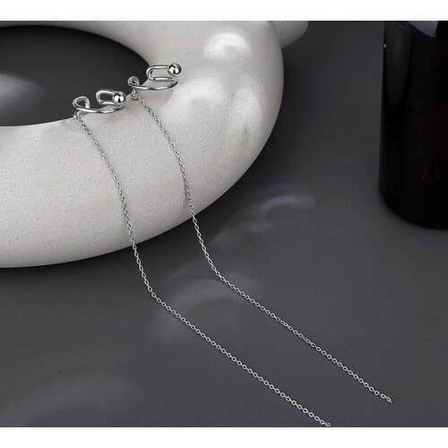 A Girl' 1pcs Korean Long Silver Color Tassel Ear Cuff Earrings For Women Ear Line Sweet Ear Bone Clip Fashion Jewelry