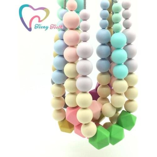 Teeny teeth 2pcs Natural Silicone Teething Necklace BPA-Free Chewable Teething Beads Teether for Baby to Chew