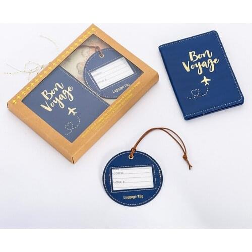 20sets New Passport Cover and Luggage Tag Set Creative Promotional Gifts with Kraft Paper Gift Box WB33