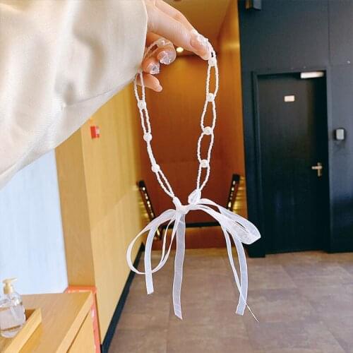 French Retro Headdress Pearl Braided Streamer Lace Headband Hair Accessories for Women