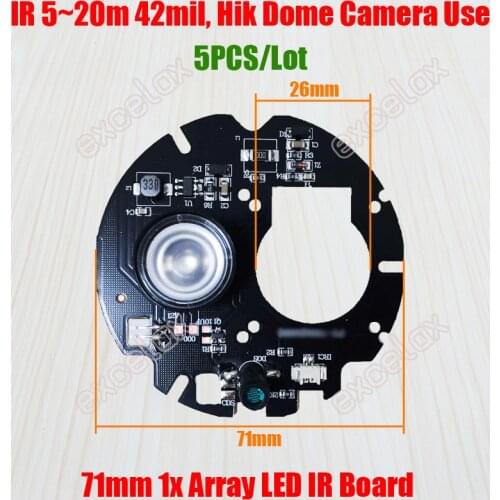 5PCS/Lot 1x LED Array IR 10m ~ 20M Round PCB Board Size 71mm Infrared Night Vision 850nm for Hik CCTV Dome Camera Case
