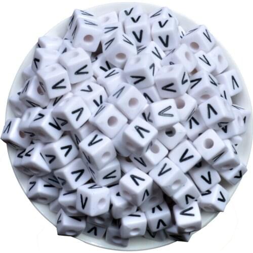 50PCs Mixed White Acrylic A-Z Single Alphabet Letter Flat Square Beads For Jewelry Making 10x10mm