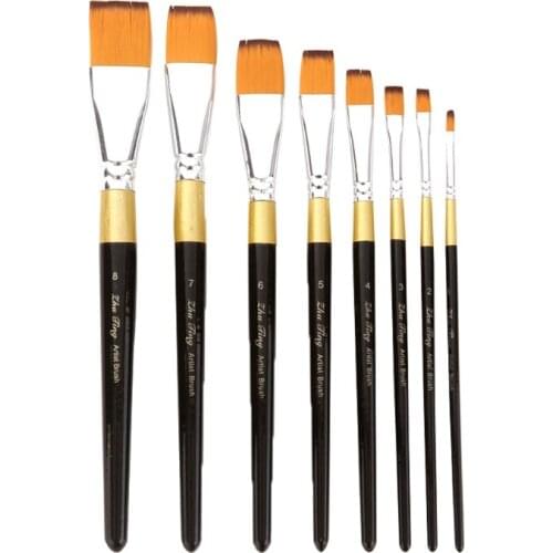 8pcs Watercolor Acrylic Oil Painting Brush Professional Flat Brushes Set Nylon Hair DIY Art Paint Brushes
