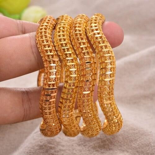 Annayoyo 24K Fashion 4Pcs/lot Gold Color Bangles For Women African Bride Bracelet Jewelry Gifts